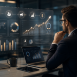 High-converting website marketing strategy dashboard with business professional analyzing digital marketing performance, website analytics, and lead generation growth.