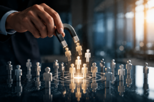 Business lead generation concept showing targeted customer attraction and qualified leads through digital marketing strategy.