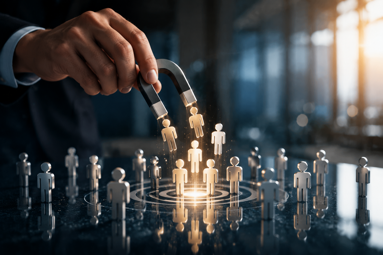 Business lead generation concept showing targeted customer attraction and qualified leads through digital marketing strategy.
